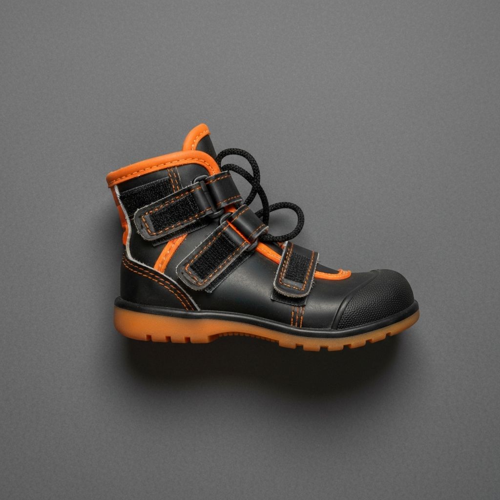 A generic dog boot with hard plastic and complicated straps